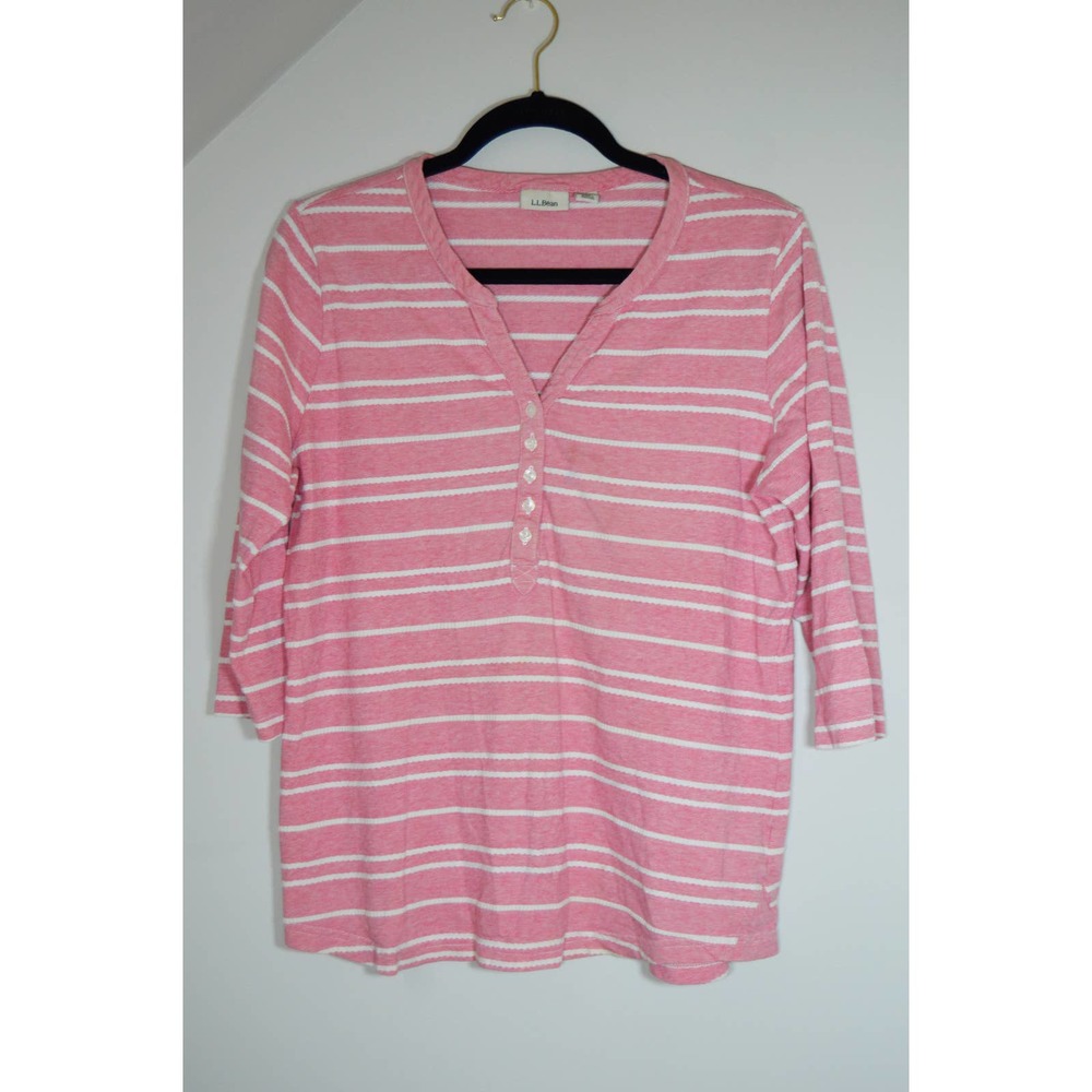 Y2K L.L. Bean Red and White Striped Long Sleeve Shirt Medium